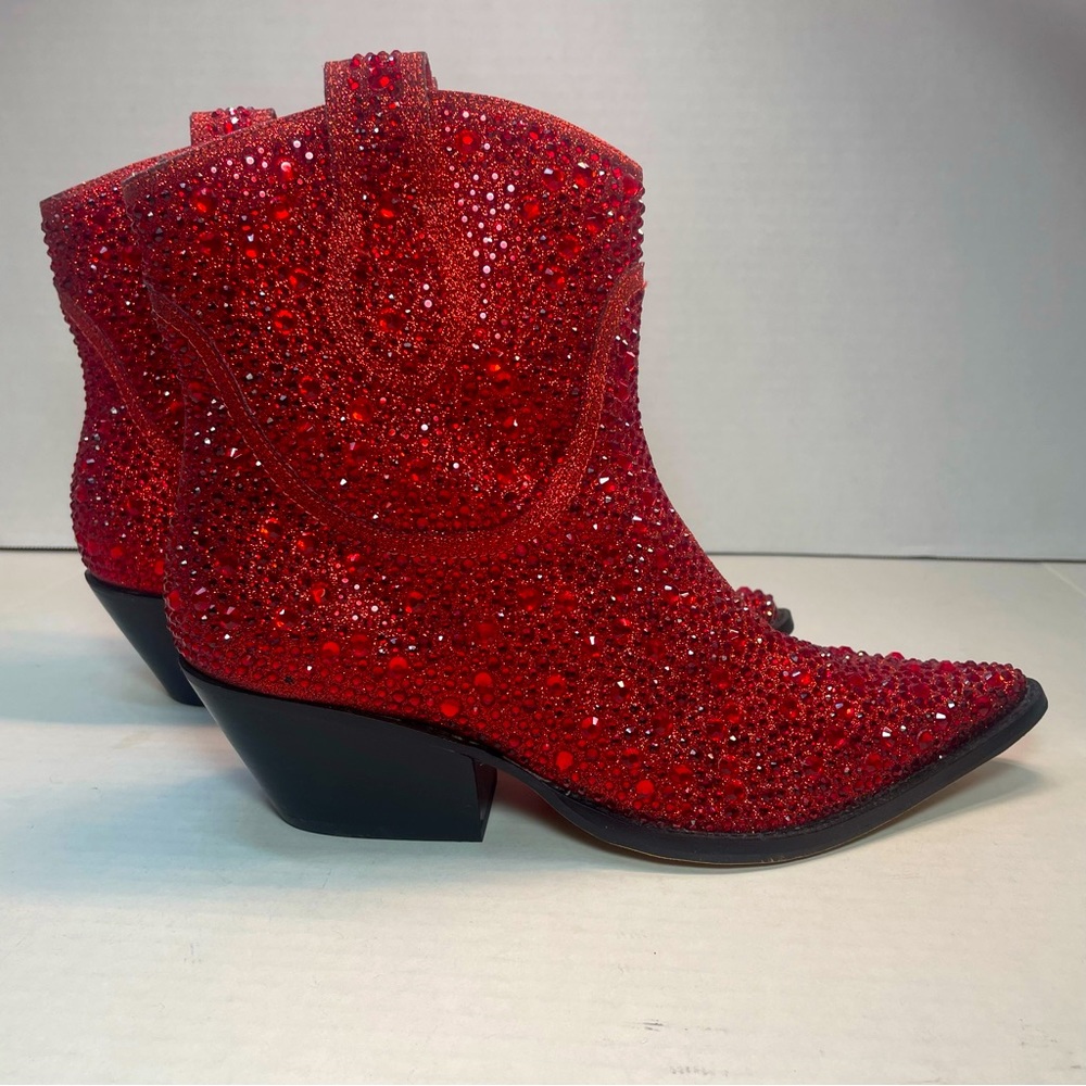 BNIB FIRST QUALITY Jessica Simpson Red Tamira 2 Rhinestone Ankle Boots 6M - Picture 3 of 16